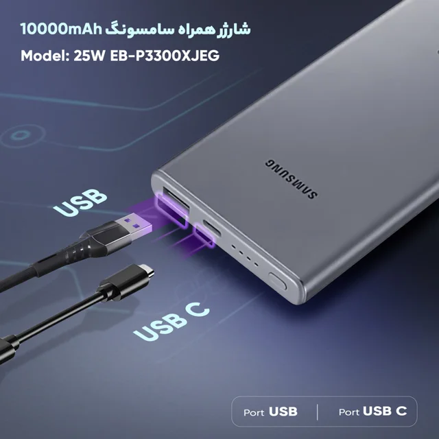 پاوربانک سامسونگ مدل 25W EB-P3300 ظرفیت 10000 میلی آمپر ساعت 102397683